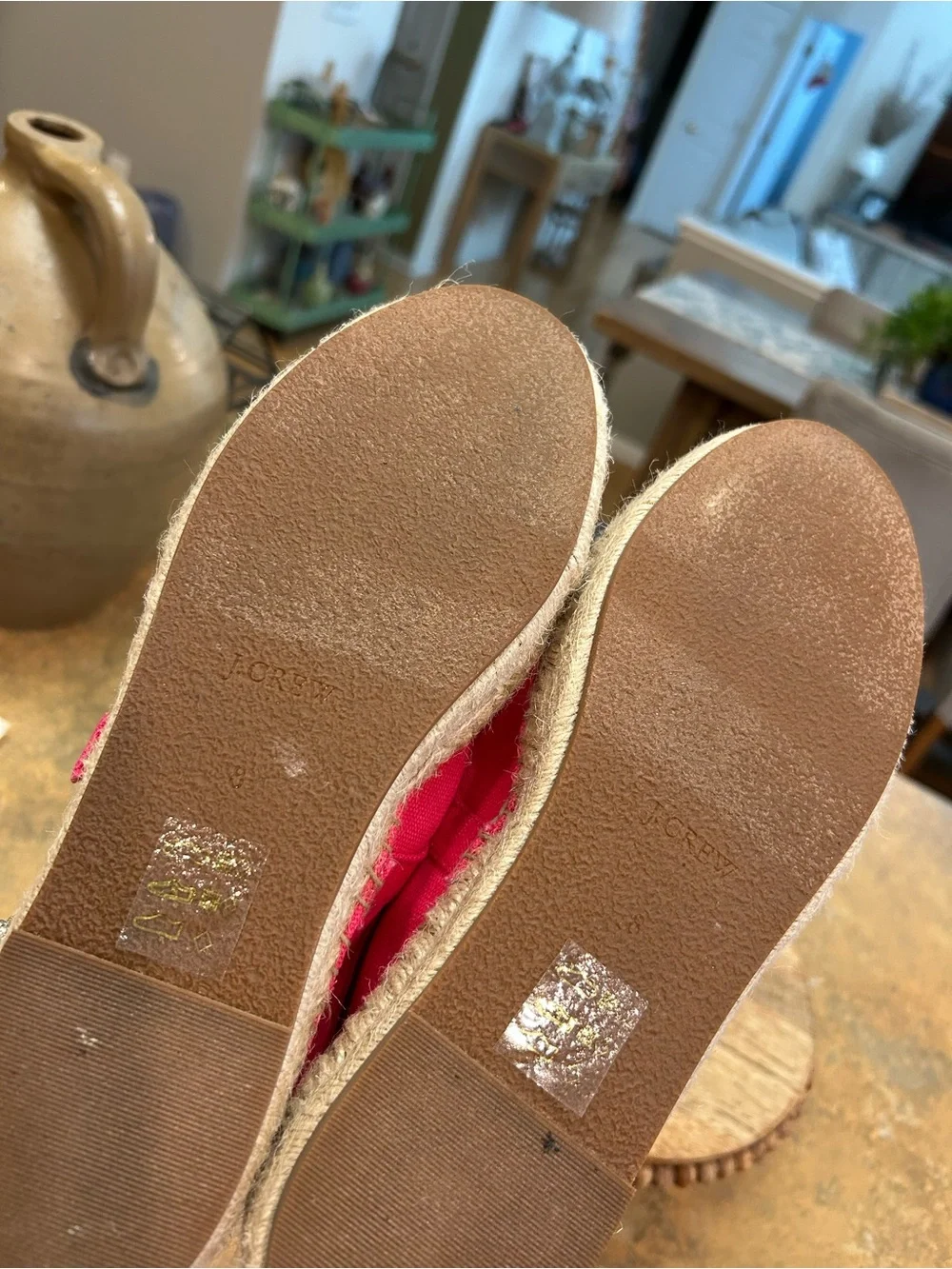 J Crew Bright Pink Canvas Mary Jane Espadrille Flats